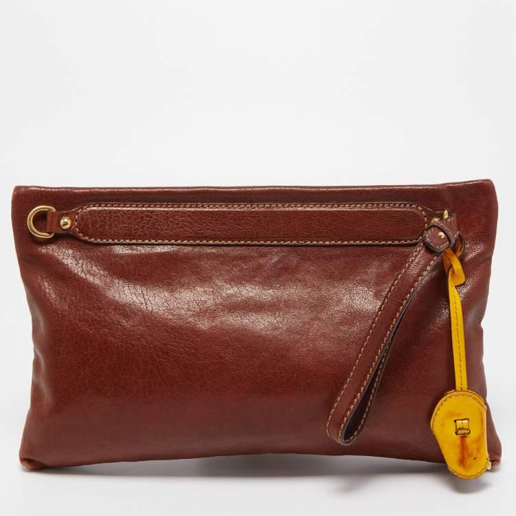 Pre Owned D&G Brown/Yellow Leather Micol Wristler Clutch