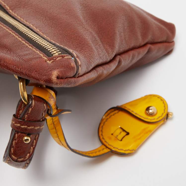Pre Owned D&G Brown/Yellow Leather Micol Wristler Clutch