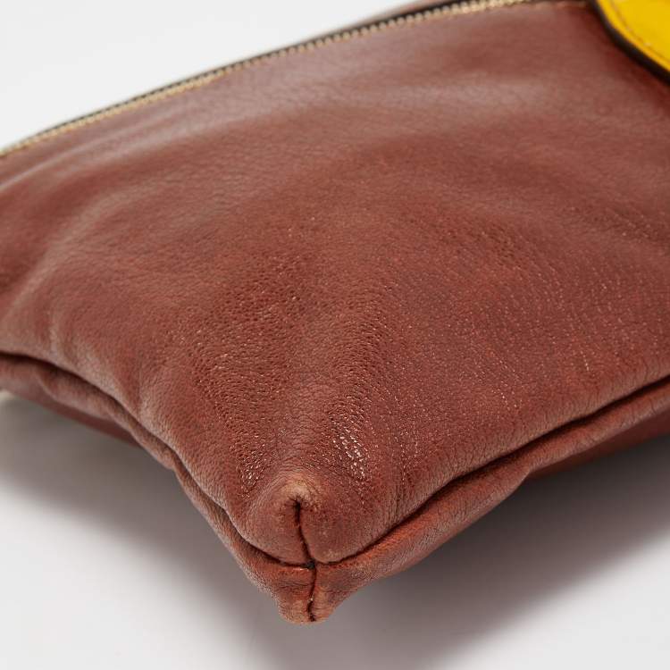 Pre Owned D&G Brown/Yellow Leather Micol Wristler Clutch