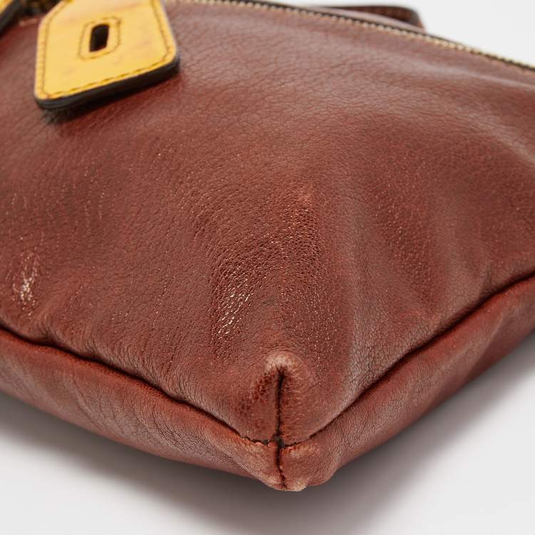Pre Owned D&G Brown/Yellow Leather Micol Wristler Clutch