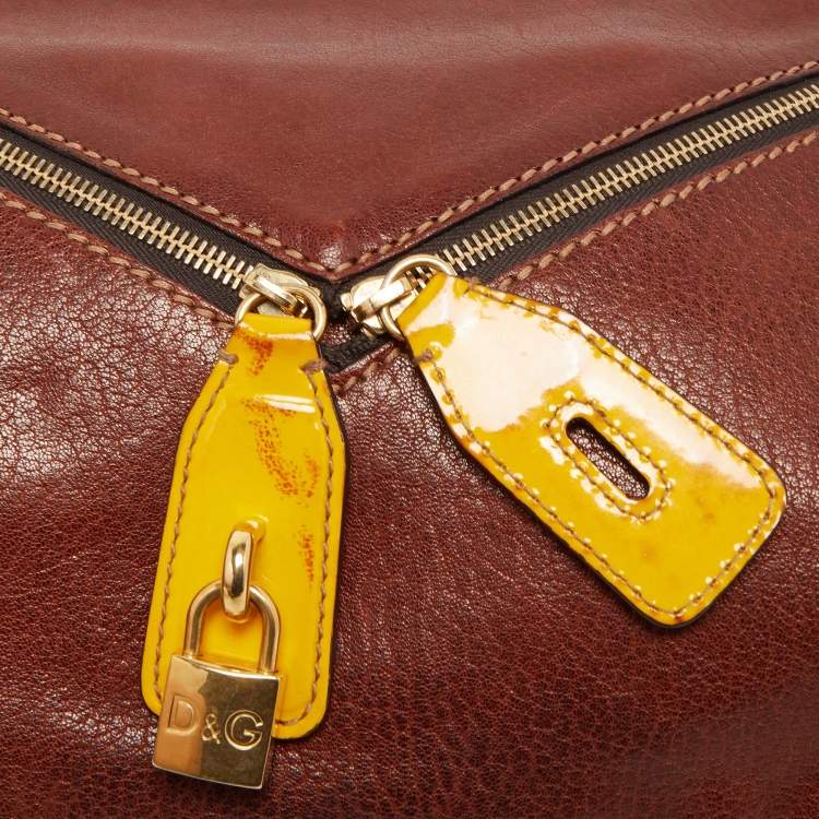 Pre Owned D&G Brown/Yellow Leather Micol Wristler Clutch
