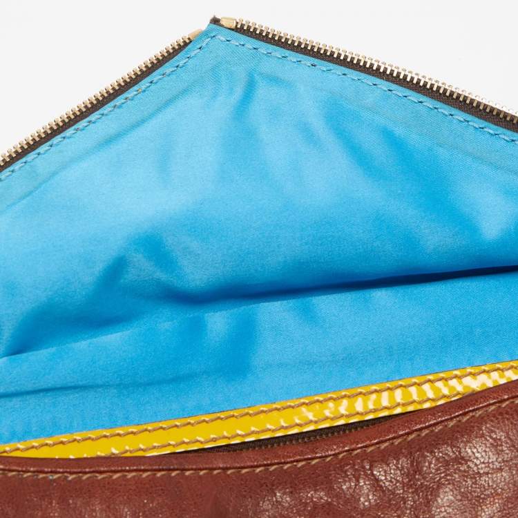 Pre Owned D&G Brown/Yellow Leather Micol Wristler Clutch
