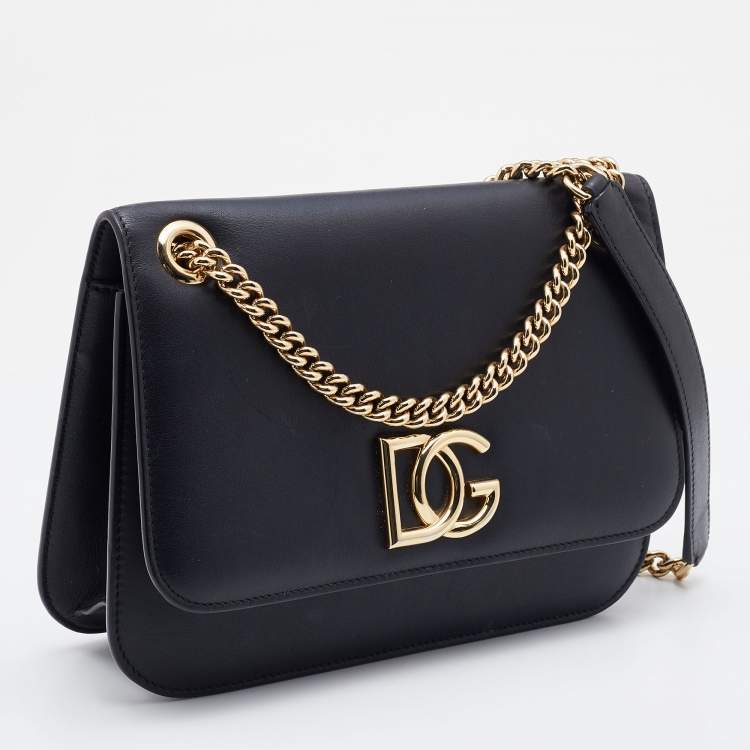 Pre Owned Dolce & Gabbana Black Leather DG Millennials Shoulder Bag