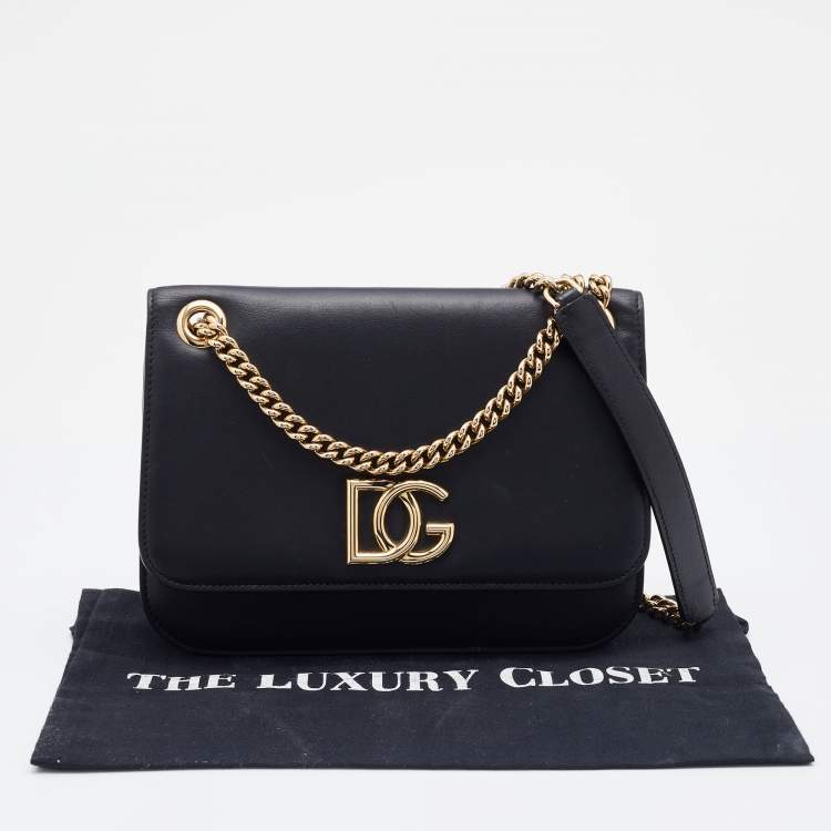Pre Owned Dolce & Gabbana Black Leather DG Millennials Shoulder Bag