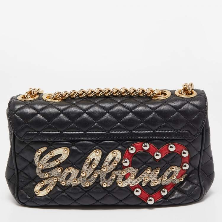 Pre Owned Dolce & Gabbana Black Quilted Leather Lucia Embellished Shoulder Bag