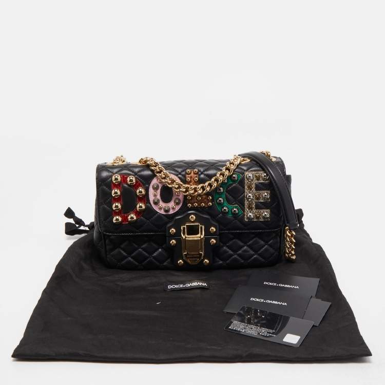 Pre Owned Dolce & Gabbana Black Quilted Leather Lucia Embellished Shoulder Bag