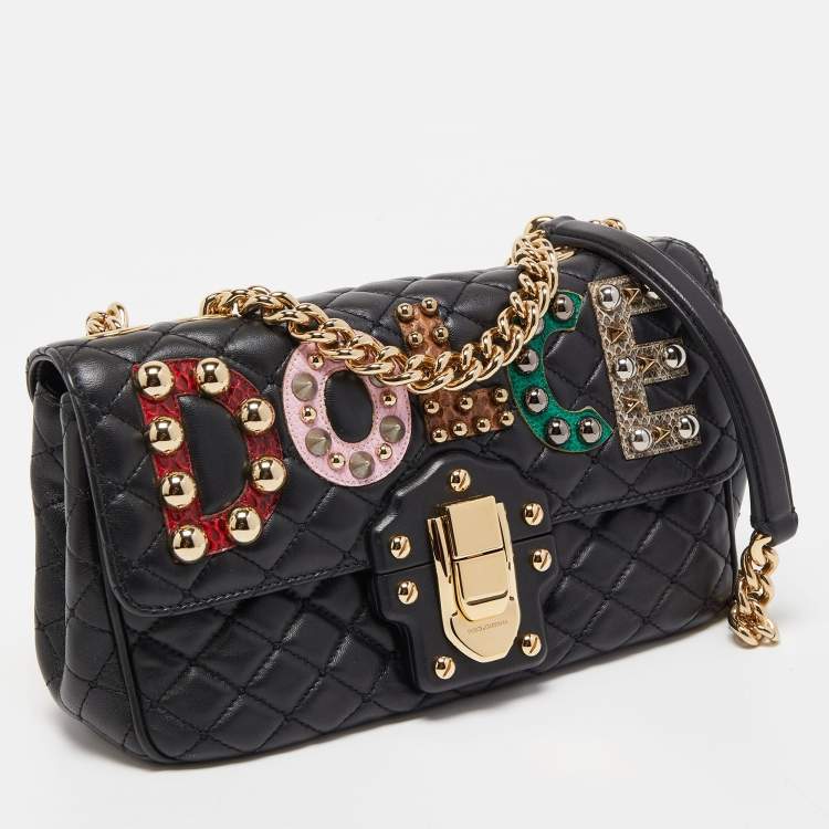 Pre Owned Dolce & Gabbana Black Quilted Leather Lucia Embellished Shoulder Bag