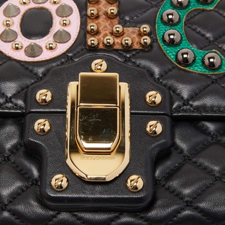 Pre Owned Dolce & Gabbana Black Quilted Leather Lucia Embellished Shoulder Bag