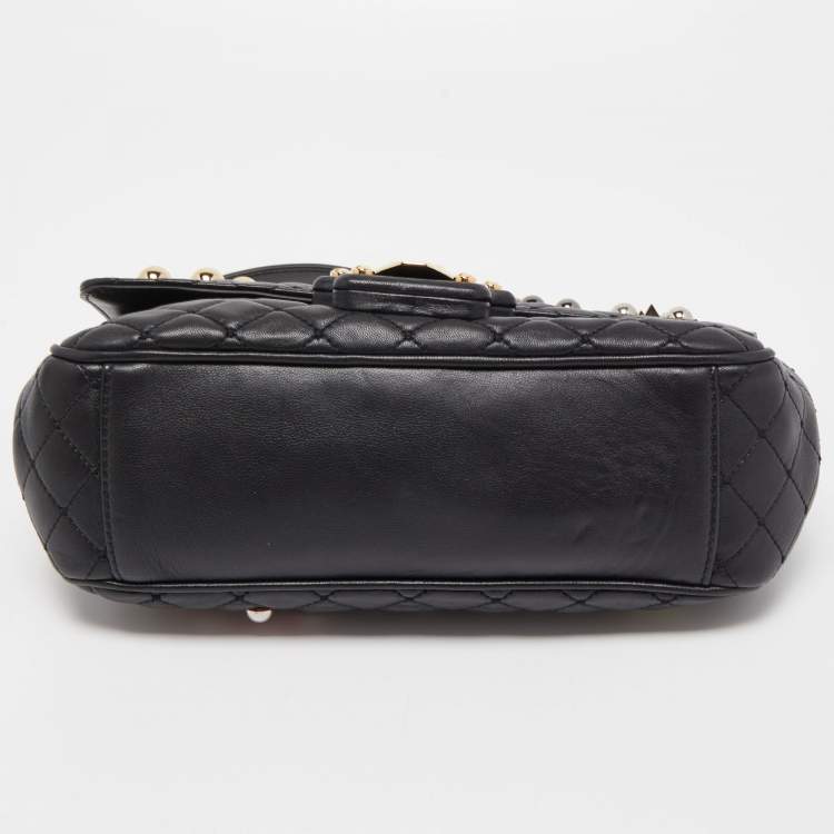 Pre Owned Dolce & Gabbana Black Quilted Leather Lucia Embellished Shoulder Bag