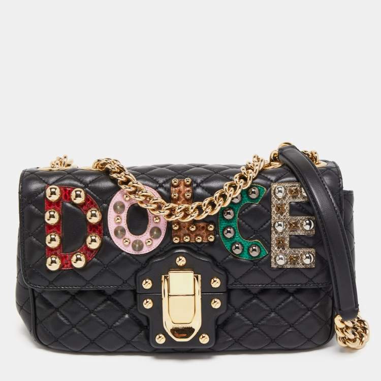 Pre Owned Dolce & Gabbana Black Quilted Leather Lucia Embellished Shoulder Bag