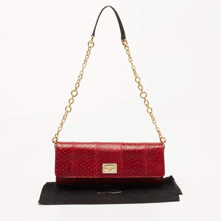 Pre Owned Dolce & Gabbana Red Python Embossed Leather Chain Clutch