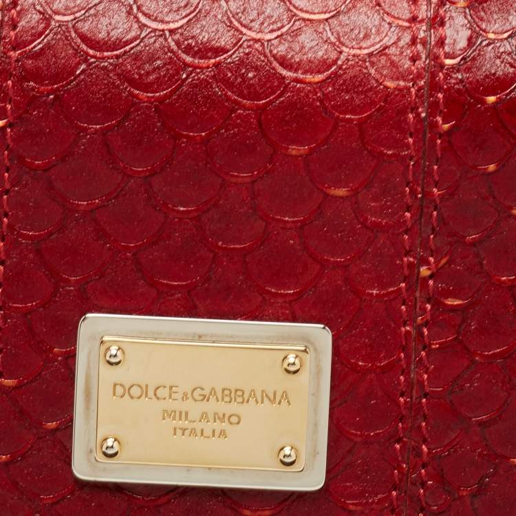 Pre Owned Dolce & Gabbana Red Python Embossed Leather Chain Clutch