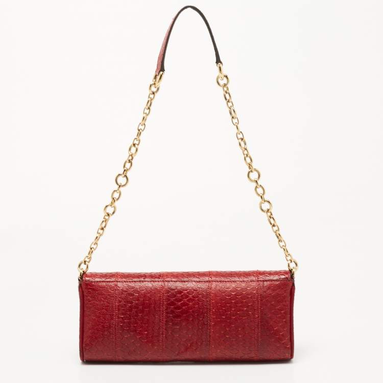 Pre Owned Dolce & Gabbana Red Python Embossed Leather Chain Clutch