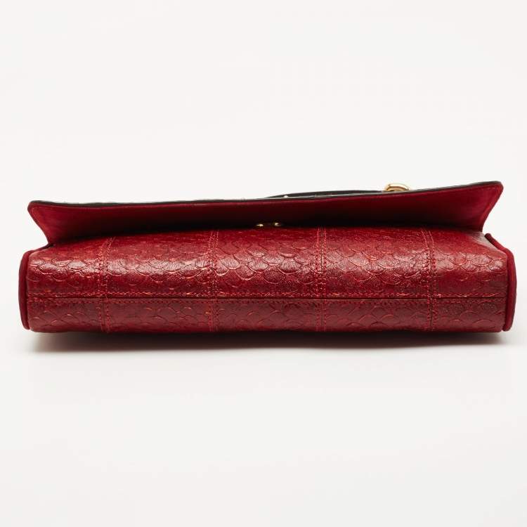 Pre Owned Dolce & Gabbana Red Python Embossed Leather Chain Clutch