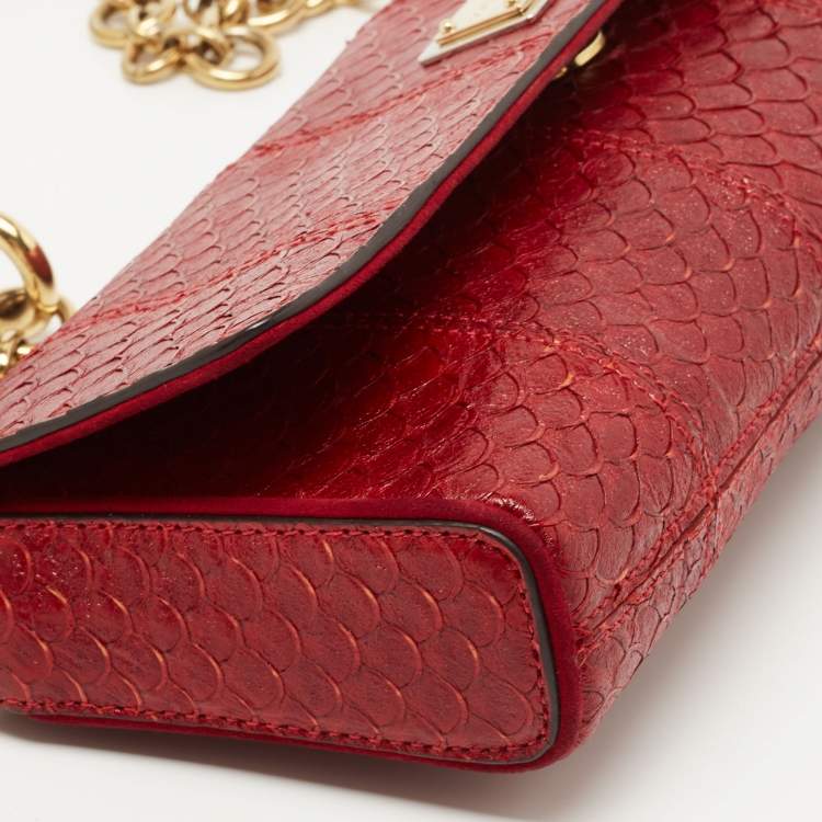 Pre Owned Dolce & Gabbana Red Python Embossed Leather Chain Clutch