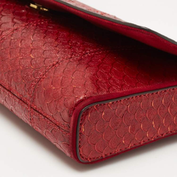 Pre Owned Dolce & Gabbana Red Python Embossed Leather Chain Clutch