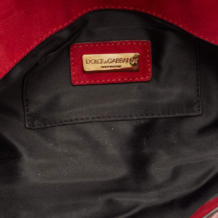 Pre Owned Dolce & Gabbana Red Python Embossed Leather Chain Clutch