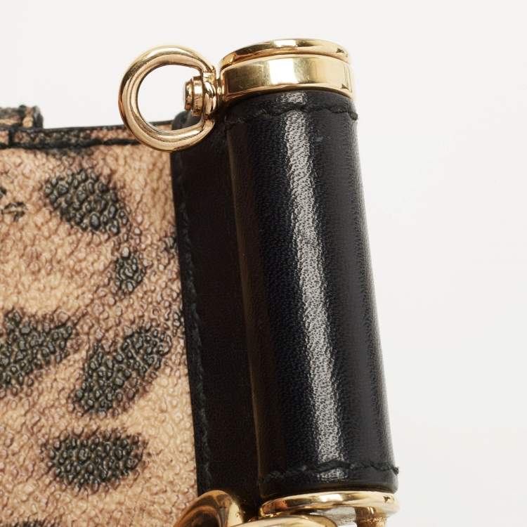 Pre Owned Dolce & Gabbana Black/Brown Leopard Print Coated Canvas and Leather Medium Miss Sicily Top Handle Bag