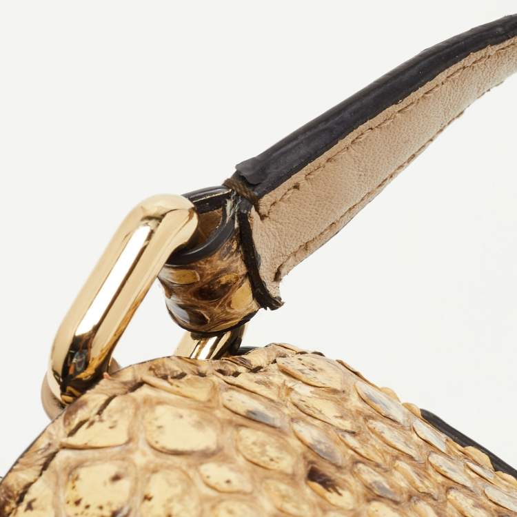 Pre Owned Dolce & Gabbana Cream/Black Python Chain Padlock Shoulder Bag