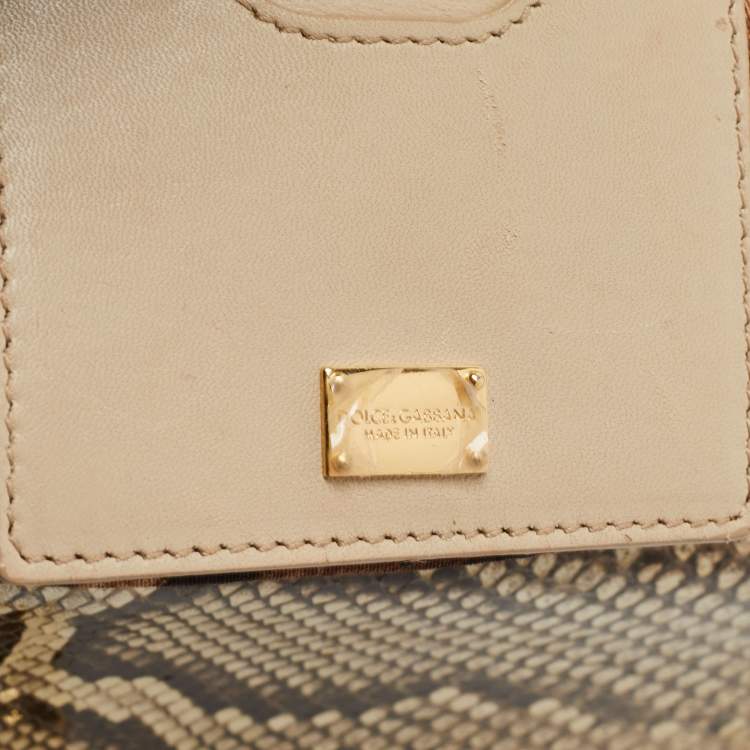 Pre Owned Dolce & Gabbana Cream/Black Python Chain Padlock Shoulder Bag