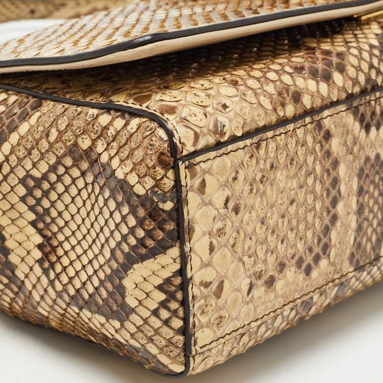Pre Owned Dolce & Gabbana Cream/Black Python Chain Padlock Shoulder Bag