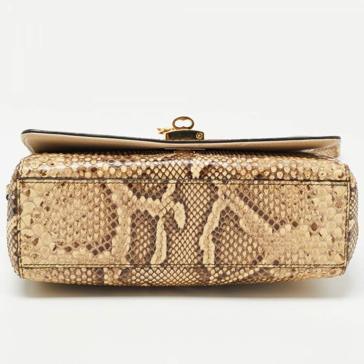 Pre Owned Dolce & Gabbana Cream/Black Python Chain Padlock Shoulder Bag