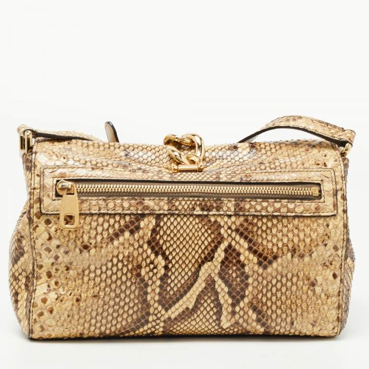 Pre Owned Dolce & Gabbana Cream/Black Python Chain Padlock Shoulder Bag