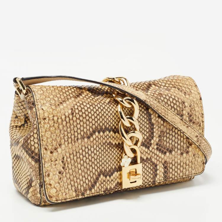 Pre Owned Dolce & Gabbana Cream/Black Python Chain Padlock Shoulder Bag