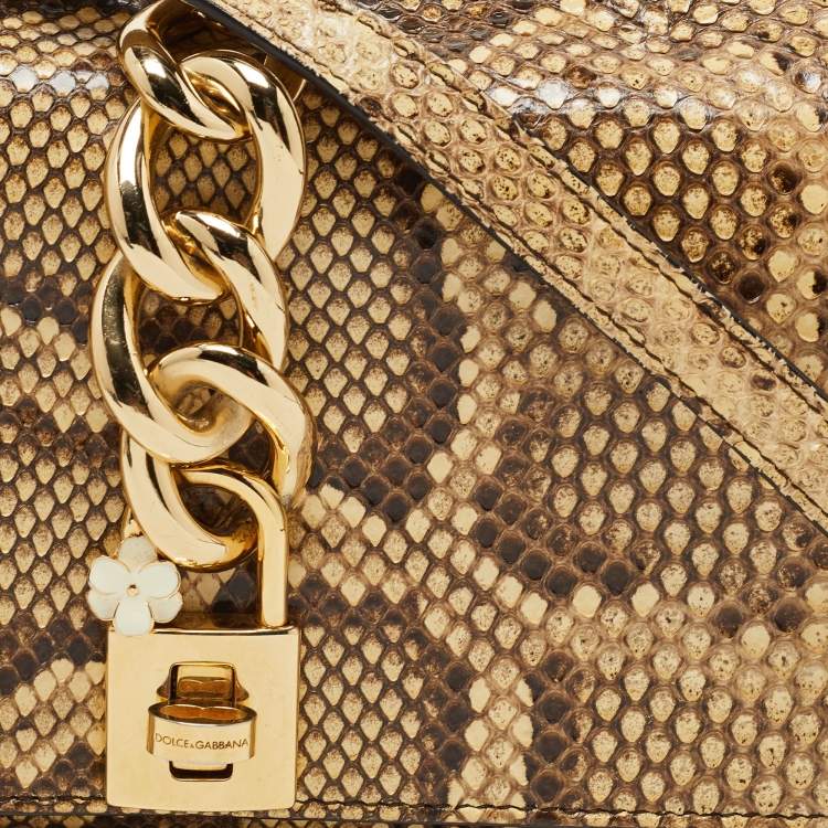 Pre Owned Dolce & Gabbana Cream/Black Python Chain Padlock Shoulder Bag
