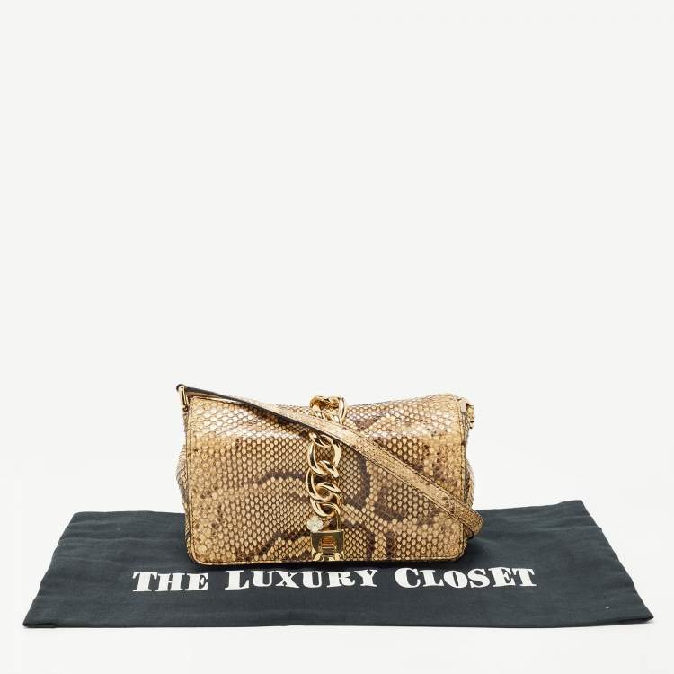 Pre Owned Dolce & Gabbana Cream/Black Python Chain Padlock Shoulder Bag