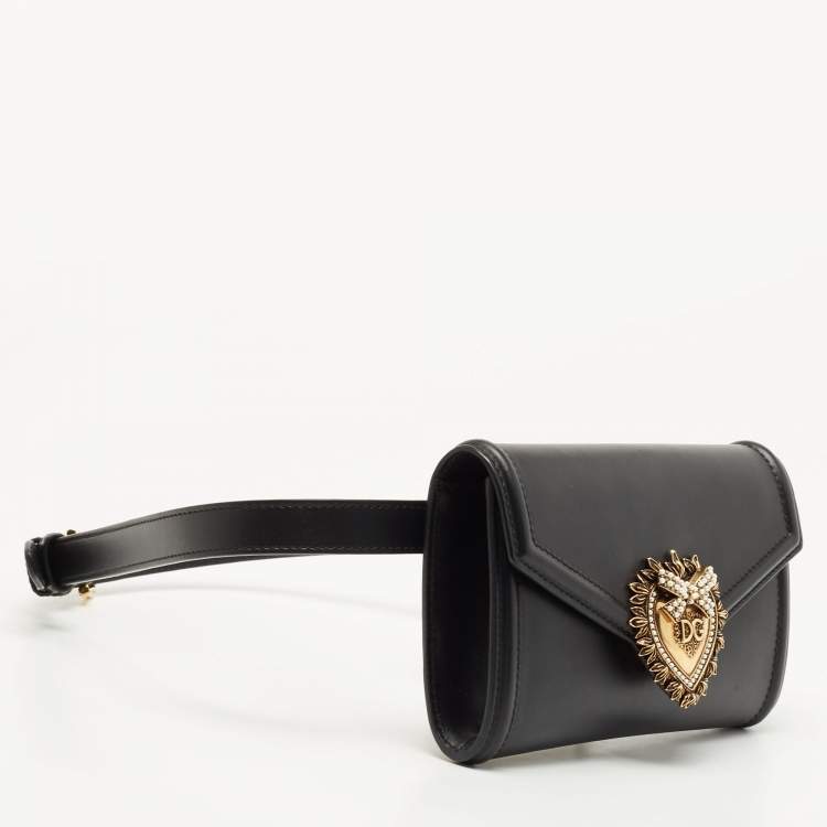 Pre Owned Dolce and Gabbana Black Leather Devotion Belt Bag
