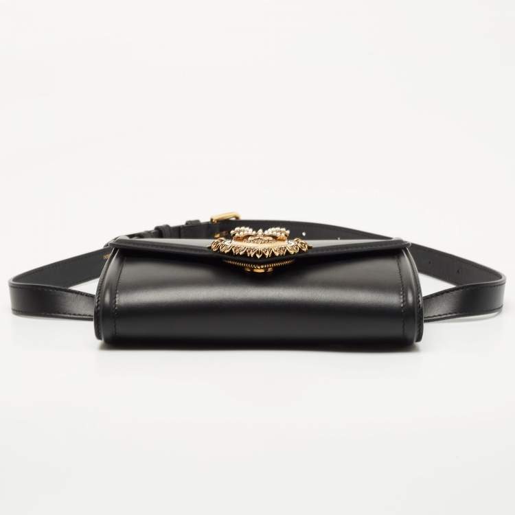Pre Owned Dolce and Gabbana Black Leather Devotion Belt Bag