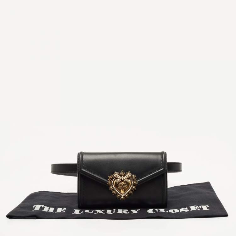 Pre Owned Dolce and Gabbana Black Leather Devotion Belt Bag