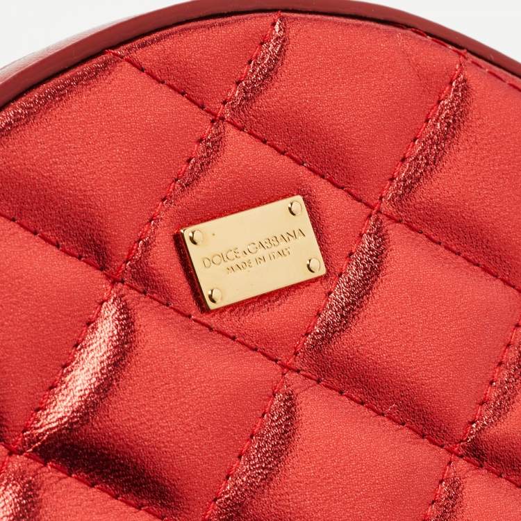 Pre Owned Dolce & Gabbana Metallic Red Quilted Leather Miss Glam Round Shoulder Bag