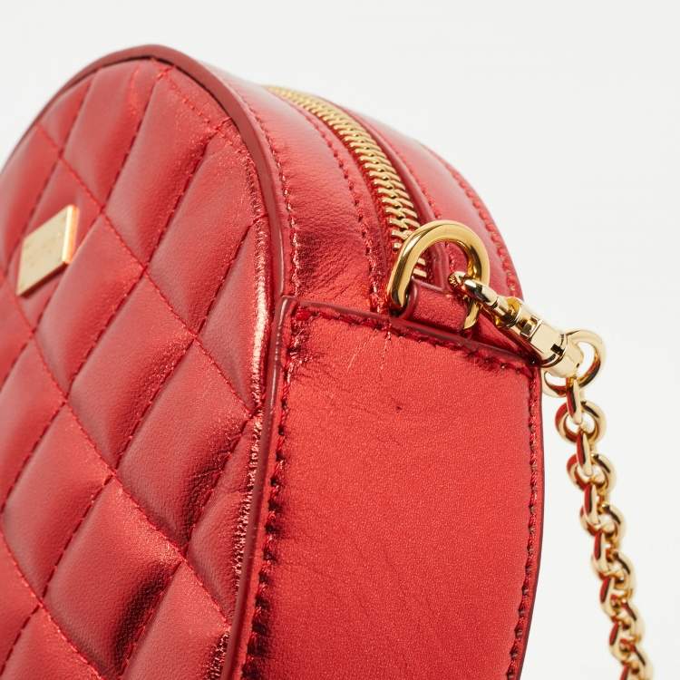 Pre Owned Dolce & Gabbana Metallic Red Quilted Leather Miss Glam Round Shoulder Bag