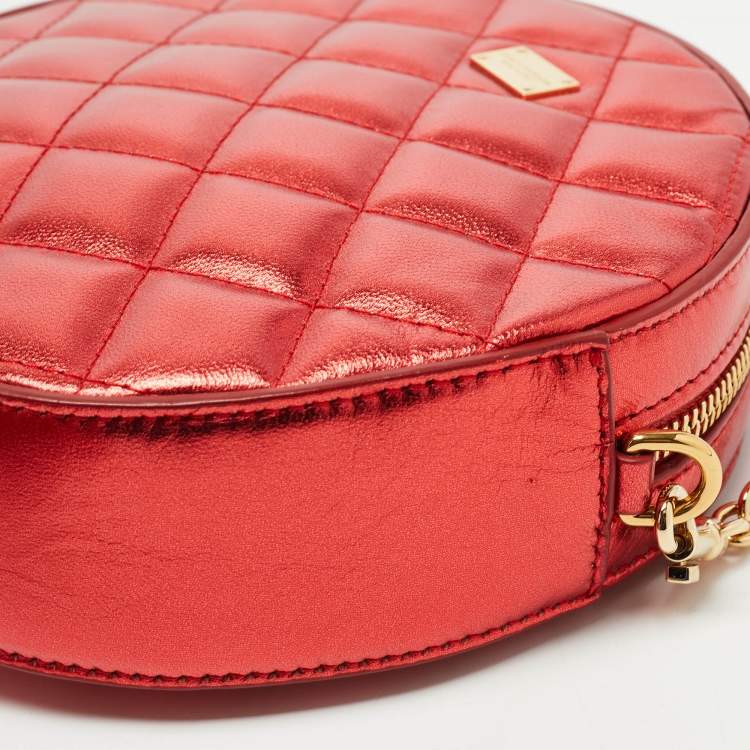 Pre Owned Dolce & Gabbana Metallic Red Quilted Leather Miss Glam Round Shoulder Bag