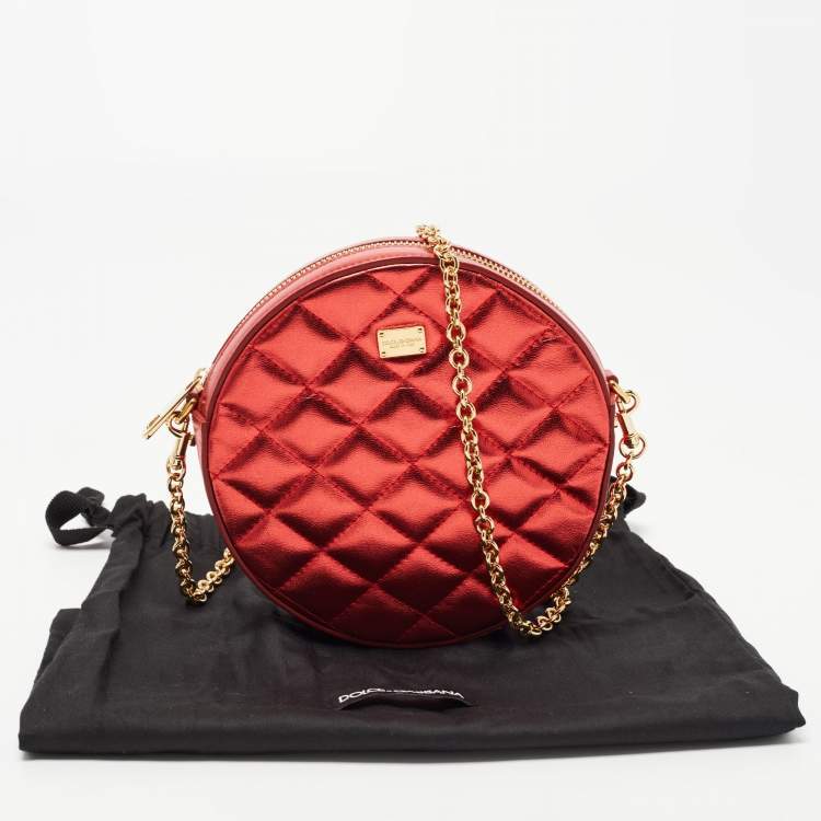 Pre Owned Dolce & Gabbana Metallic Red Quilted Leather Miss Glam Round Shoulder Bag