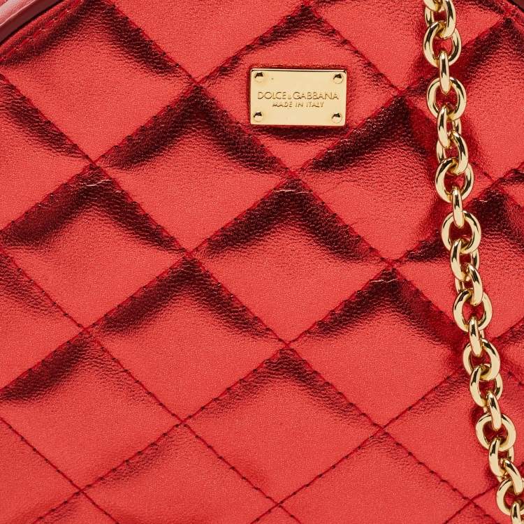Pre Owned Dolce & Gabbana Metallic Red Quilted Leather Miss Glam Round Shoulder Bag