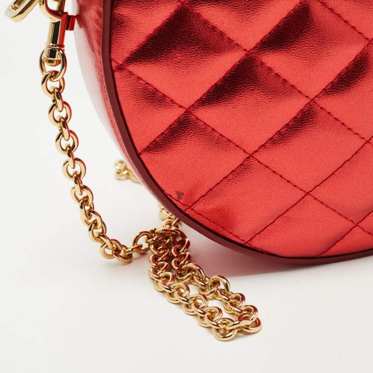 Pre Owned Dolce & Gabbana Metallic Red Quilted Leather Miss Glam Round Shoulder Bag