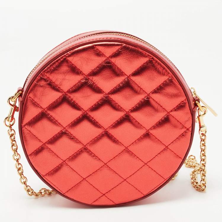 Pre Owned Dolce & Gabbana Metallic Red Quilted Leather Miss Glam Round Shoulder Bag