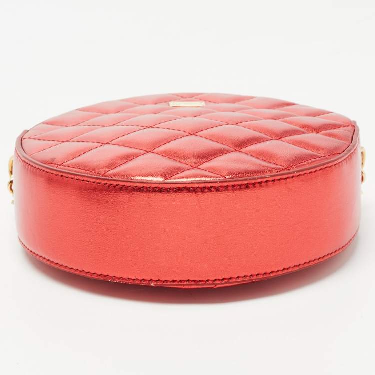 Pre Owned Dolce & Gabbana Metallic Red Quilted Leather Miss Glam Round Shoulder Bag