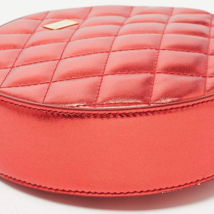 Pre Owned Dolce & Gabbana Metallic Red Quilted Leather Miss Glam Round Shoulder Bag