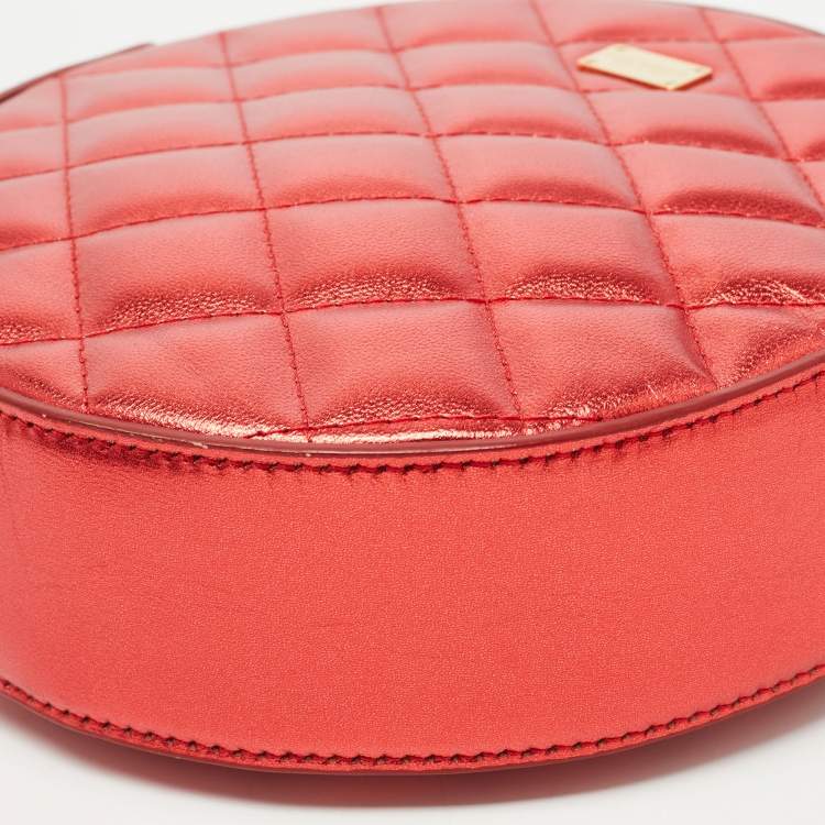 Pre Owned Dolce & Gabbana Metallic Red Quilted Leather Miss Glam Round Shoulder Bag