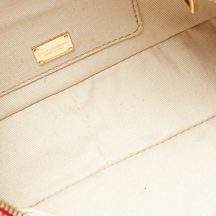 Pre Owned Dolce & Gabbana Red Majolica Print Leather Zip Camera Crossbody Bag