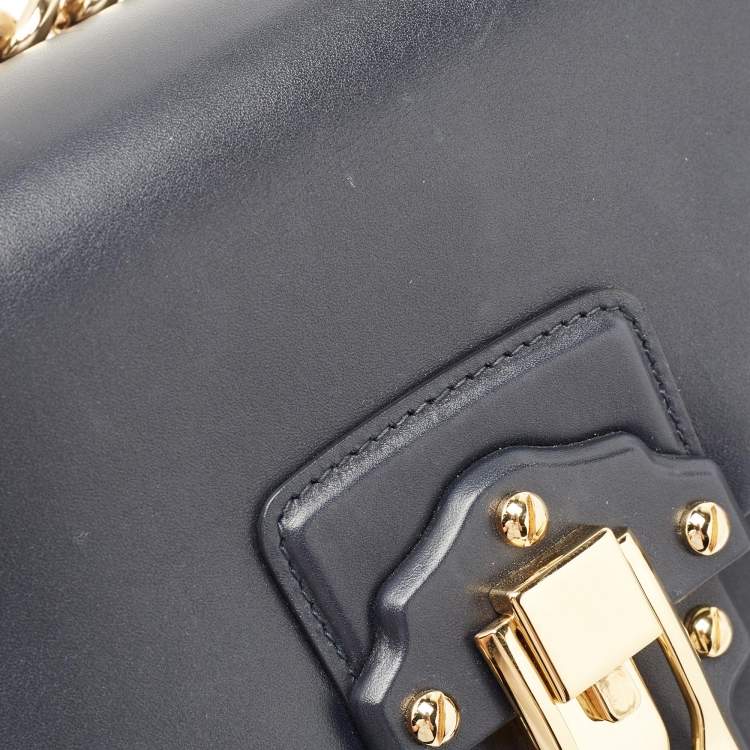 Pre Owned Dolce & Gabbana Navy Blue Leather Large Lucia Shoulder Bag