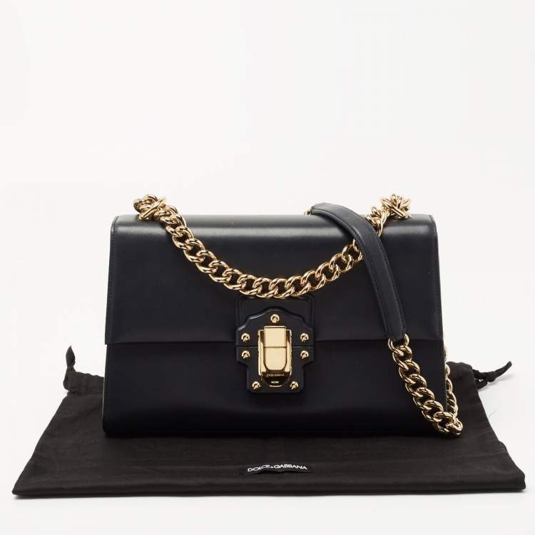 Pre Owned Dolce & Gabbana Navy Blue Leather Large Lucia Shoulder Bag