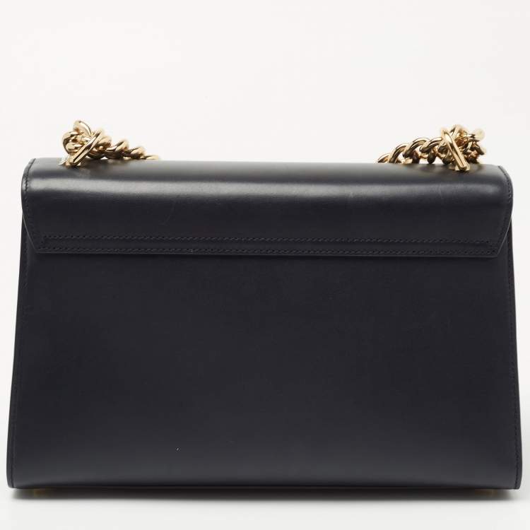 Pre Owned Dolce & Gabbana Navy Blue Leather Large Lucia Shoulder Bag