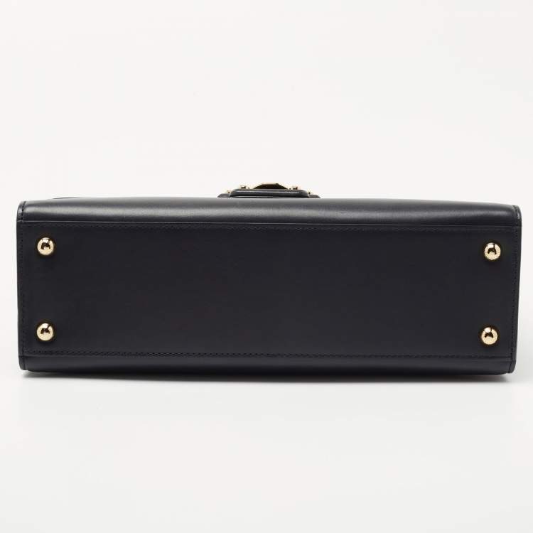 Pre Owned Dolce & Gabbana Navy Blue Leather Large Lucia Shoulder Bag
