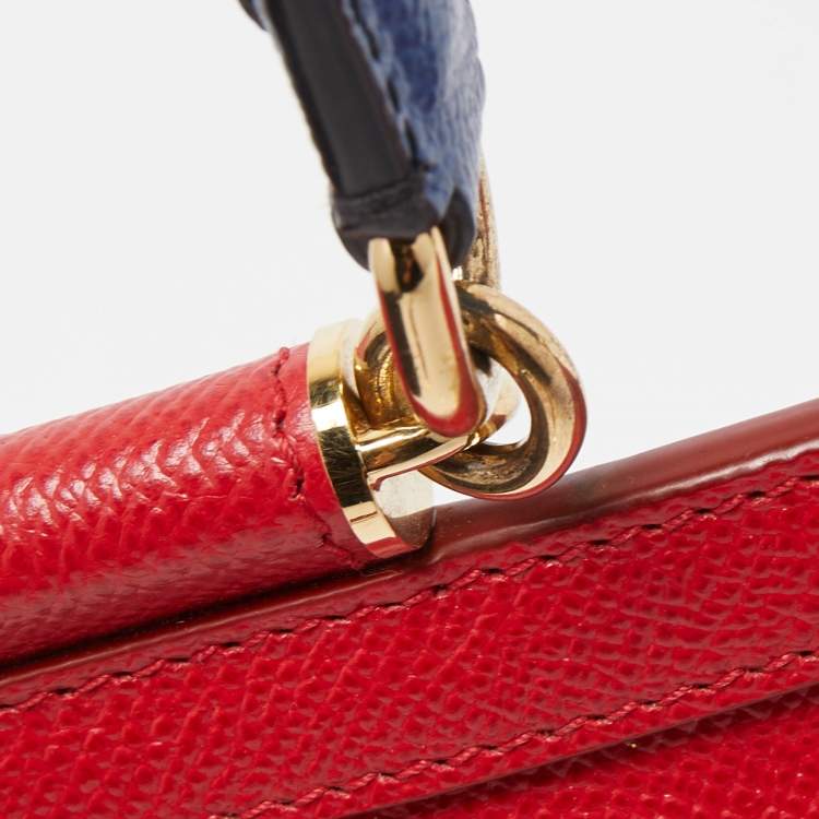 Pre Owned Dolce & Gabbana Red Leather Small Miss Sicily Studded Top Handle Bag