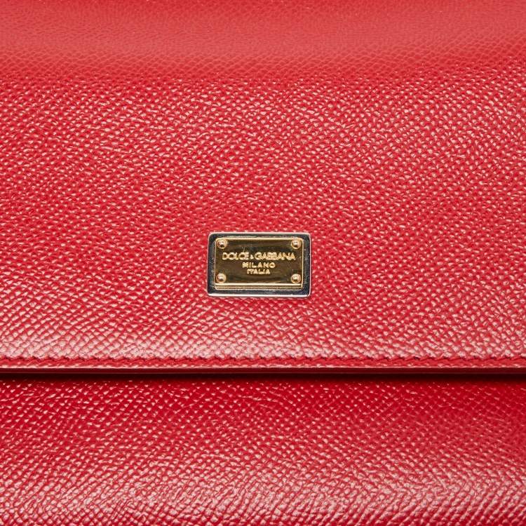 Pre Owned Dolce & Gabbana Red Leather Small Miss Sicily Studded Top Handle Bag
